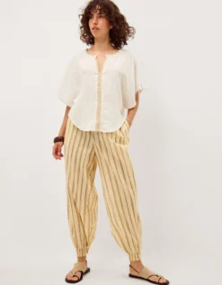 Adela Embroidered Linen Blend Top Ivory