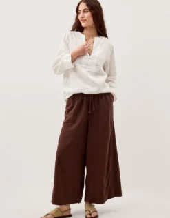 Alexis Knot Button Linen Top White