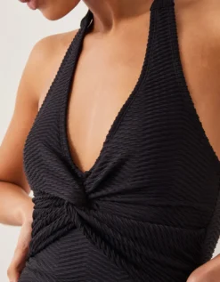 Alicia Rib Halter Swimsuit Black