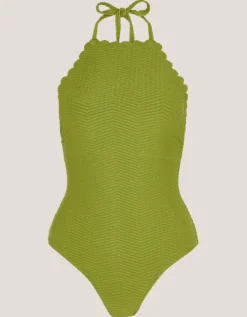 Alina Scallop Halter Swimsuit Green