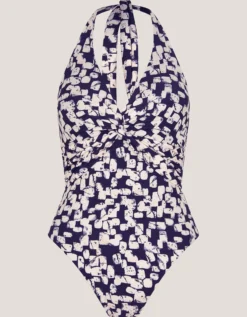 Alwena Abstract Print Halter Swimsuit Black