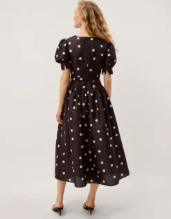 Amara Polka Dot Belted Midi Dress Black