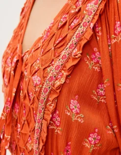 Amaya Floral Print Midi Dress Orange