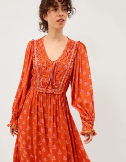 Amaya Floral Print Midi Dress Orange