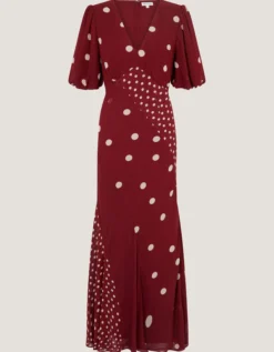 Amaya Puff Sleeve Polka Dot Maxi Dress Red