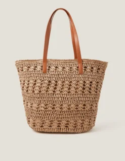 Amber Raffia Crochet Tote Bag