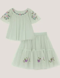 Amina Floral Tulle Top & Skirt Set Green