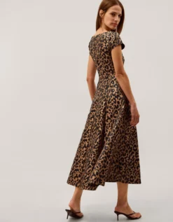 Anna Leopard Print Midi Dress Camel