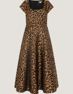 Anna Leopard Print Midi Dress Camel