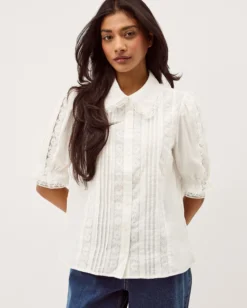 Annette Puff Sleeve Lace Shirt White