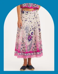 Antik Batik Amia Floral Midi Wrap Skirt Pink