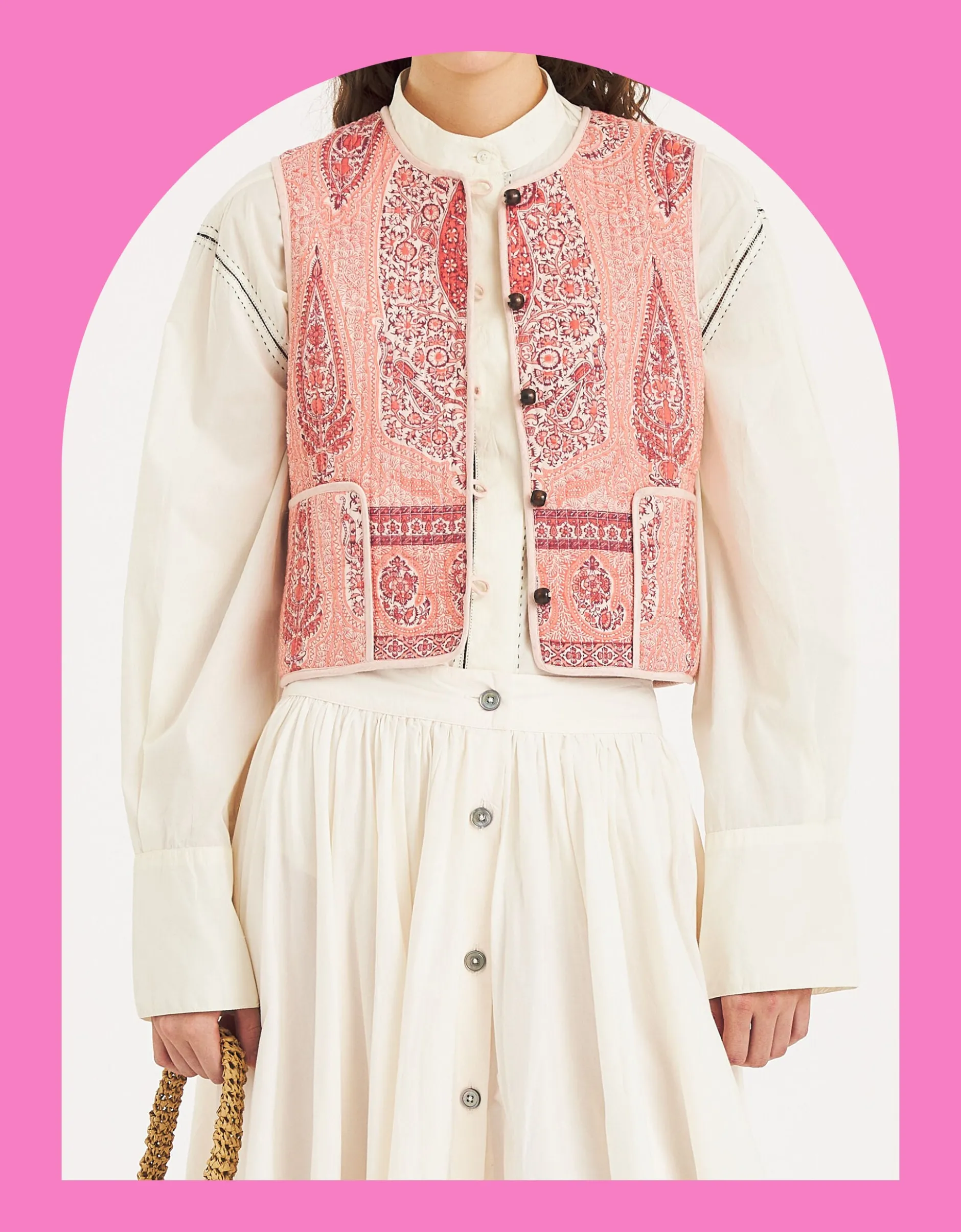 Antik Batik Tajara Paisley Quilted Waistcoat Orange