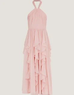 Arizona Halter Ruffle Prom Dress Pink