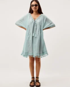 Astrid Tassel Embellished Mini Kaftan Blue