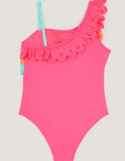 Asymmetrical Broderie Tier Swimsuit Pink