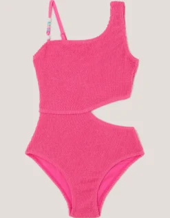 Asymmetrical Crinkle Textured Swimsuit Pink