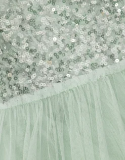Asymmetrical Sequin Tulle Party Dress Green