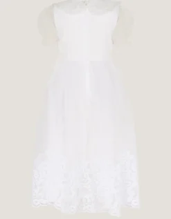 Athena Puff Sleeve Floral Communion Dress White