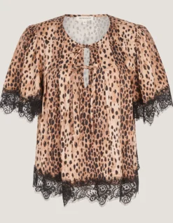 Babette Leopard Print Lace Top Brown