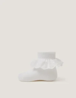 Baby Broderie Frill Socks White