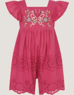 Baby Butterfly Broderie Romper Pink