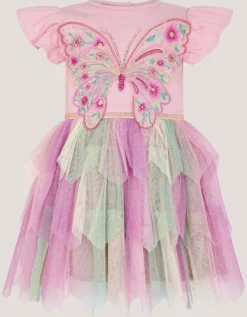 Baby Embroidered Butterfly Disco Dress Pink