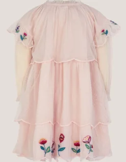 Baby Floral Embroidered Scallop Tier Dress Ivory