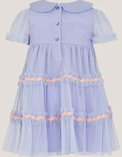 Baby Floral Embroidered Tulle Dress Blue