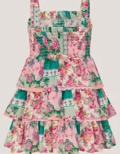 Baby Floral Patchwork Tiered Dress Green