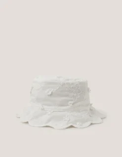 Baby Flower Embroidered Bucket Hat Ivory