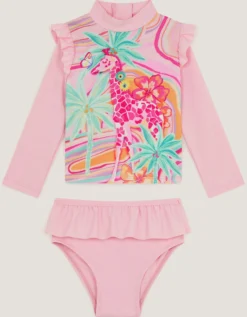 Baby Giraffe Print Rash Vest Swim Set Pink