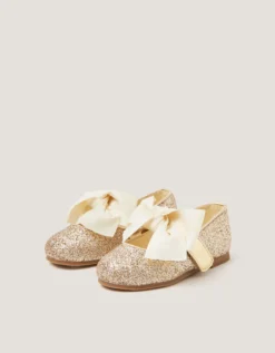 Baby Glitter Bow Mary Jane Ballet Flats Gold