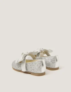 Baby Glitter Bow Mary Jane Ballet Flats Silver