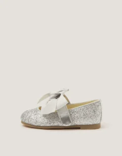 Baby Glitter Bow Mary Jane Ballet Flats Silver