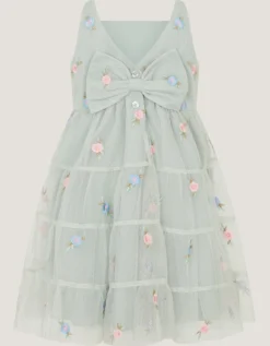 Baby Luna Floral Embroidered Mesh Dress Green
