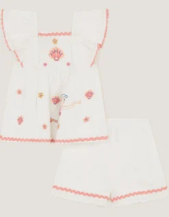 Baby Mermaid Embroidered Top & Shorts Ivory