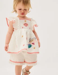 Baby Mermaid Embroidered Top & Shorts Ivory
