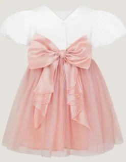 Baby Puff Sleeve Sateen Tulle Party Dress Pink
