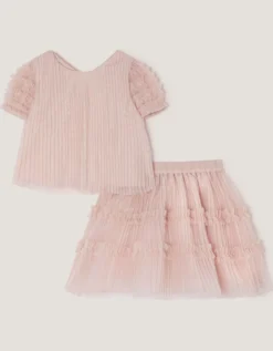 Baby Ruffle Pleated Top & Skirt Set Pink