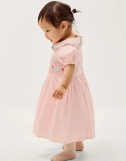 Baby Smocked Dress & Knickers Set Pink