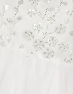 Bella Sequin Flower Communion Dress White