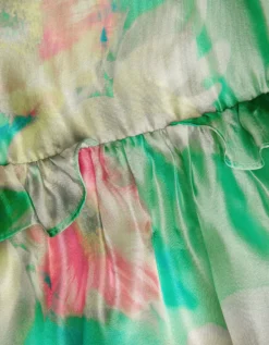 Blurry Floral Organza Ruffle Dress Green