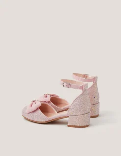 Bow Glitter Chunky Heels Pink