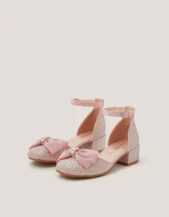 Bow Glitter Chunky Heels Pink