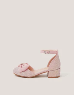 Bow Glitter Chunky Heels Pink