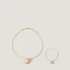 Bow Locket Pearl Necklace & Bracelet Set