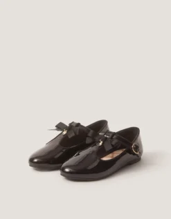 Bow Patent Mary Jane School Shoes Black
