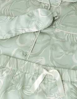 Bow Print Pyjamas & Sleep Mask Set Green