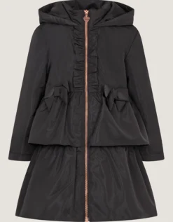 Bow Ruffle Shower Resistant Jacket Black