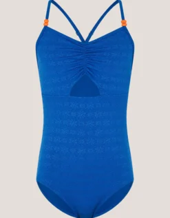 Broderie Cut Out Swimsuit Blue
